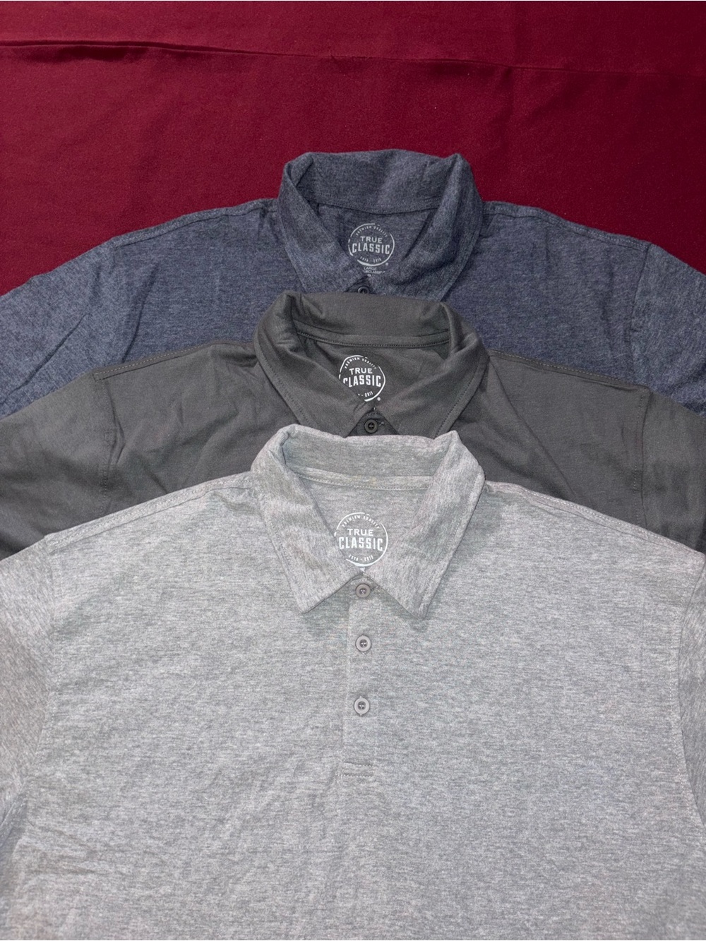 True Classic Polo Shirt - light gray,dark gray and heather blue size Large